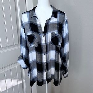 Rock & Republic XXL Plaid Rayon Shirt, Blue/Black/Grey